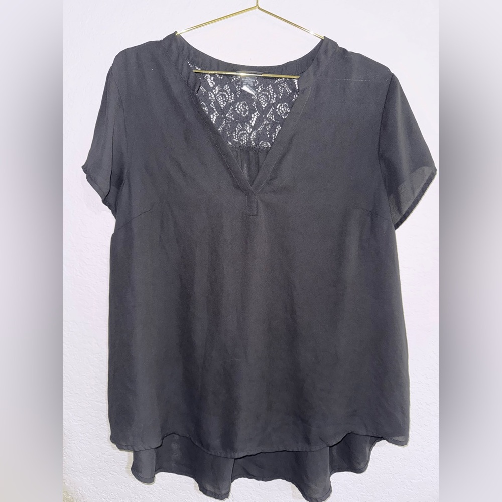 Torrid Black Lace Accent Chiffon Blouse